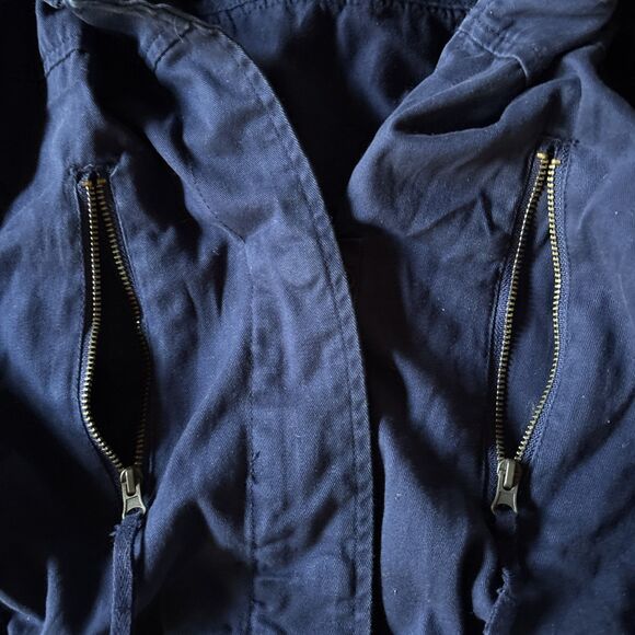 Arizona Jeans M Dark Blue Drawstring Cinched Waist Roll Tab Sleeve Zip Up Jacket - Picture 4 of 7